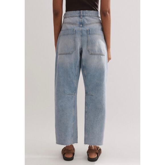 ME+EM Frayed Hem Engineered-Leg Jeans Barrel Pants Size 25 Cotton Blue - Picture 3 of 15